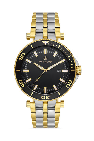 DAVID GUNER Black Dial Yellow Silver Plating Calendar Men's Watch