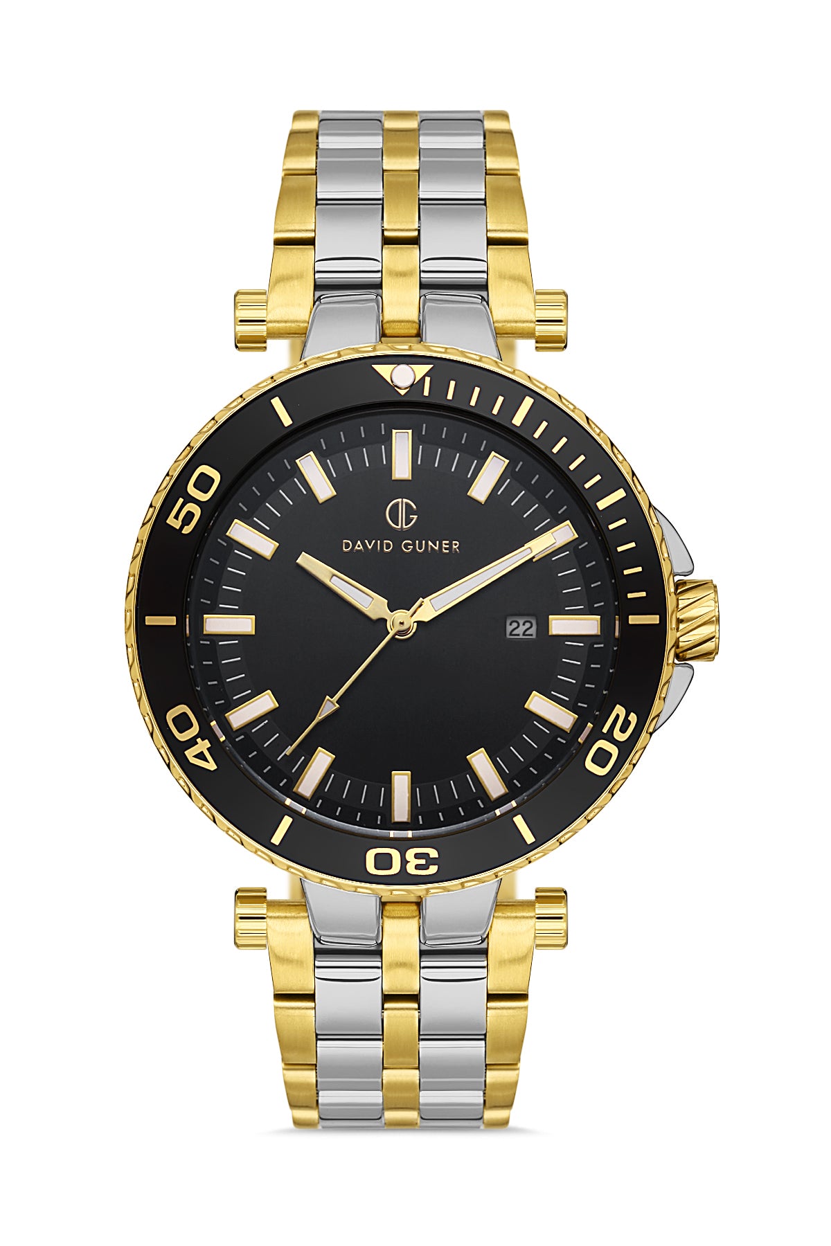 DAVID GUNER Siyah Kadranlı Sarı Gümüş Kaplamalı Takvimli Erkek Kol Saati - DG-8393GA-D2