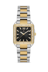 DAVID GUNER Siyah Kadranlı Sarı Gümüş Kaplamalı Taşlı Kadın Kol Saati - DG-8669LA-D2