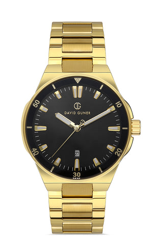 DAVID GUNER Black Dial Yellow Coated Men's Watch