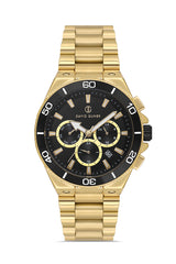 DAVID GUNER Siyah Kadranlı Sarı Kaplamalı Multifonksiyonlu Erkek Kol Saati - DG-8654GA-B2