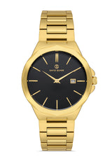 DAVID GUNER Men's Watch with Black Dial and Yellow Coated Calendar