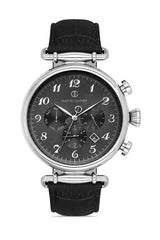 DAVID GUNER Men's Watch with Black Dial and Black Leather Band