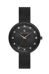 DAVID GUNER Siyah Kadranlı Siyah Kaplamalı Hasır Kordonlu Kadın Kol Saati - DG-8133LC-G2