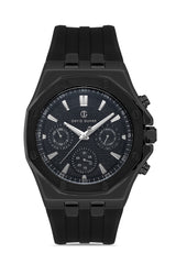 DAVID GUNER Men's Watch with Black Dial and Black Silicone Band