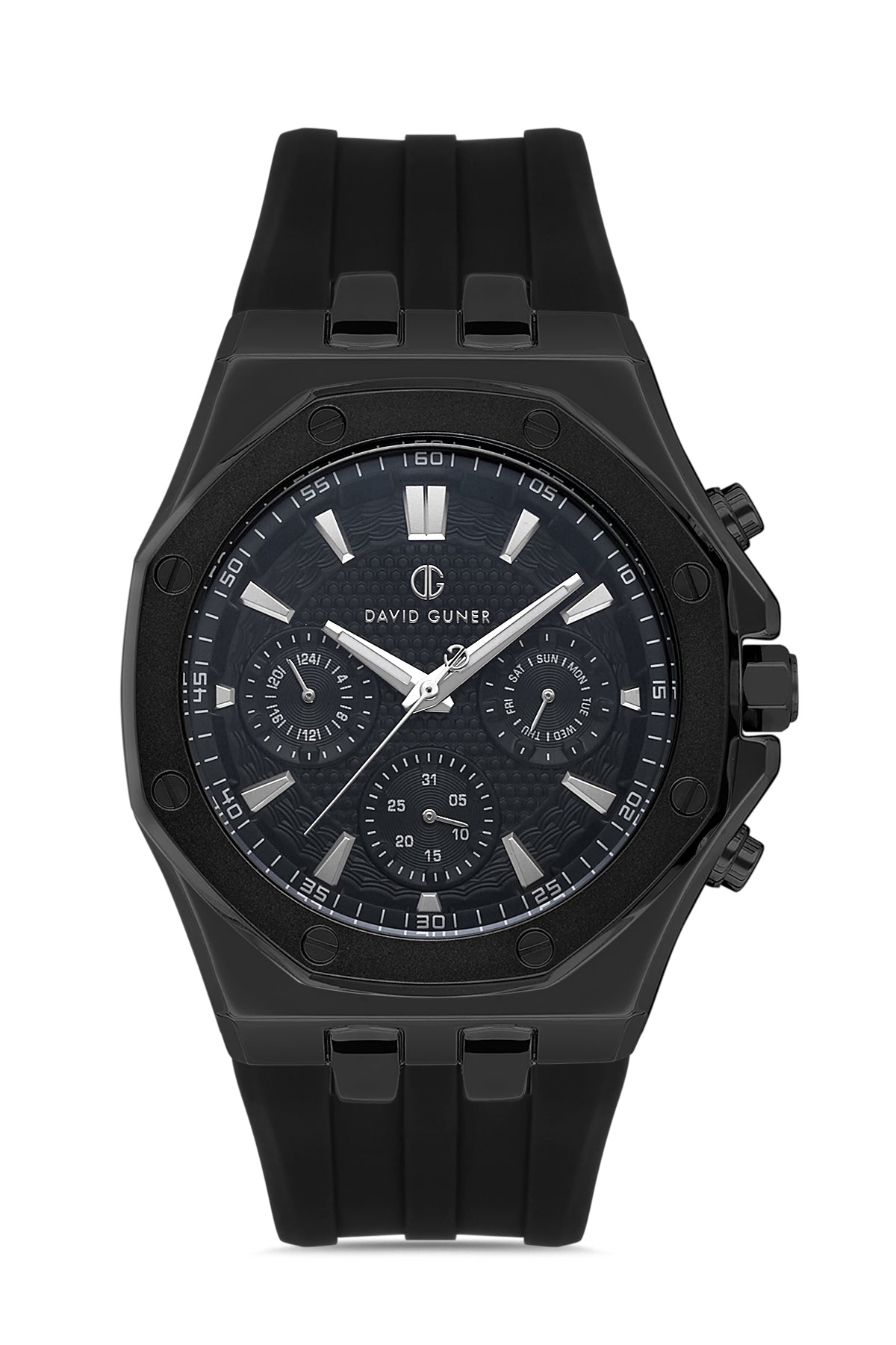 DAVID GUNER Men's Watch with Black Dial and Black Silicone Band