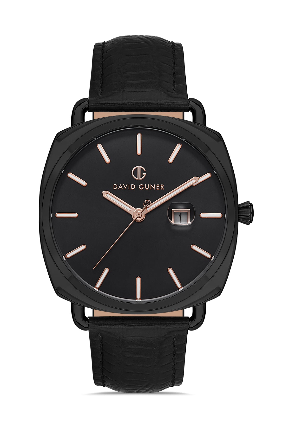DAVID GUNER Siyah Kaplama Siyah Kadranlı Takvimli Siyah Deri Kordonlu Erkek Kol Saati - DG-8055GB-G2