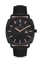 DAVID GUNER Siyah Kaplama Siyah Kadranlı Takvimli Siyah Deri Kordonlu Erkek Kol Saati - DG-8055GB-G2