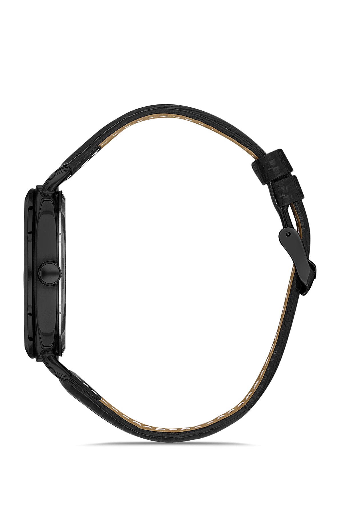 DAVID GUNER Siyah Kaplama Siyah Kadranlı Takvimli Siyah Deri Kordonlu Erkek Kol Saati - DG-8055GB-G2