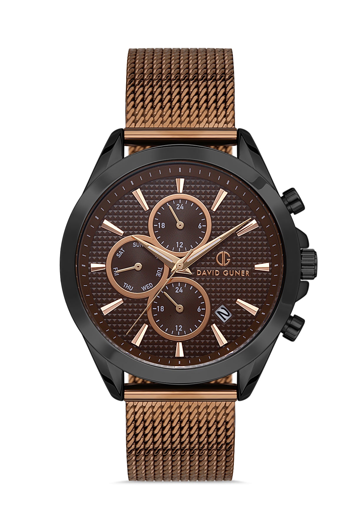 DAVID GUNER SİYAH KAPLAMALI KAHVERENGİ KADRANLI ERKEK KOL SAATİ - DG-8323GC-X6