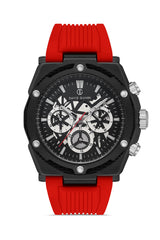 DAVID GUNER Siyah Kaplamalı Kırmızı Silikon Kordonlu Multi Fonksiyonlu Erkek Kol Saati - DG-8641GD-ZP2