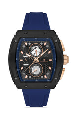 DAVID GUNER Lacivert Silikon Kordonlu Lacivert Kadranlı Siyah Kaplamalı Multi Fonksiyonlu Erkek Dikdörtgen Kol Saati - DG-8487GD-ZA2