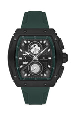 DAVID GUNER Yeşil Silikon Kordonlu Yeşil Kadranlı Siyah Kaplamalı Multi Fonksiyonlu Erkek Dikdörtgen Kol Saati - DG-8487GD-ZF2