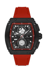 DAVID GUNER Kırmızı Silikon Kordonlu Kırmızı Kadranlı Siyah Kaplamalı Multi Fonksiyonlu Erkek Dikdörtgen Kol Saati - DG-8487GD-ZP2