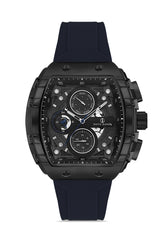 DAVID GUNER Siyah Kadranlı ve Mavi Kayışlı Multi Fonksiyonlu Erkek Kol Saati