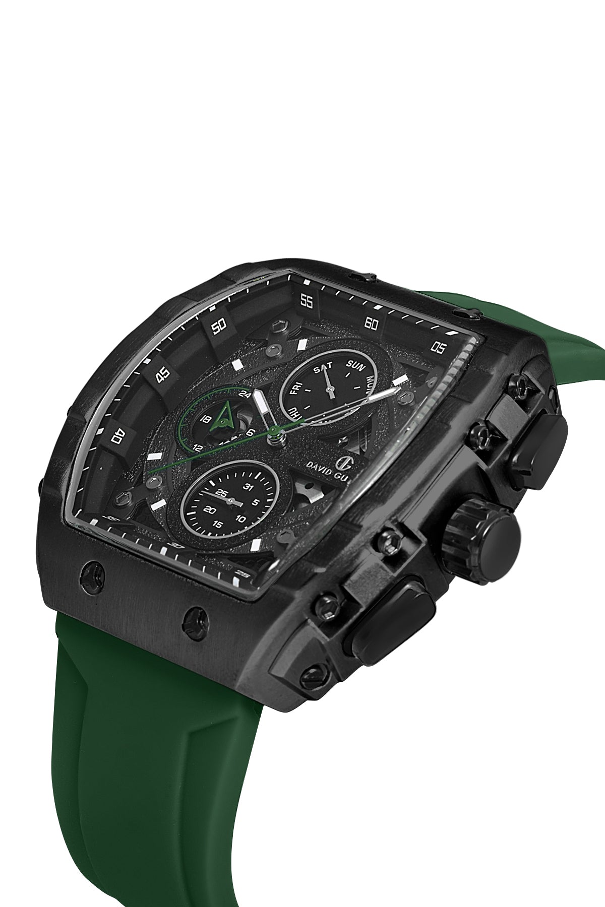 DAVID GUNER Siyah Kadranlı ve Yeşil Kayışlı Multi Fonksiyonlu Erkek Kol Saati