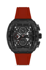 DAVID GUNER Siyah Kadranlı ve Kırmızı Kayışlı Multi Fonksiyonlu Erkek Kol Saati