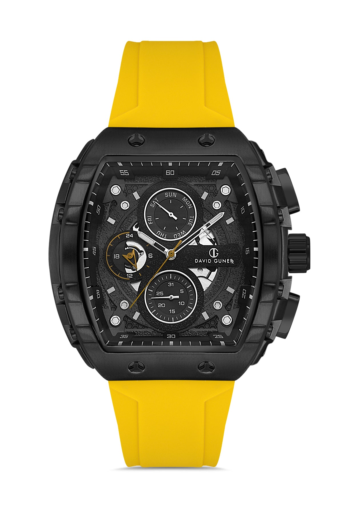 DAVID GUNER Siyah Kadranlı ve Sarı Kayışlı Multi Fonksiyonlu Erkek Kol Saati