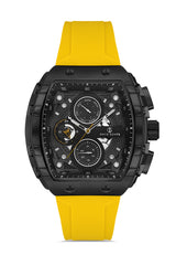 DAVID GUNER Siyah Kadranlı ve Sarı Kayışlı Multi Fonksiyonlu Erkek Kol Saati