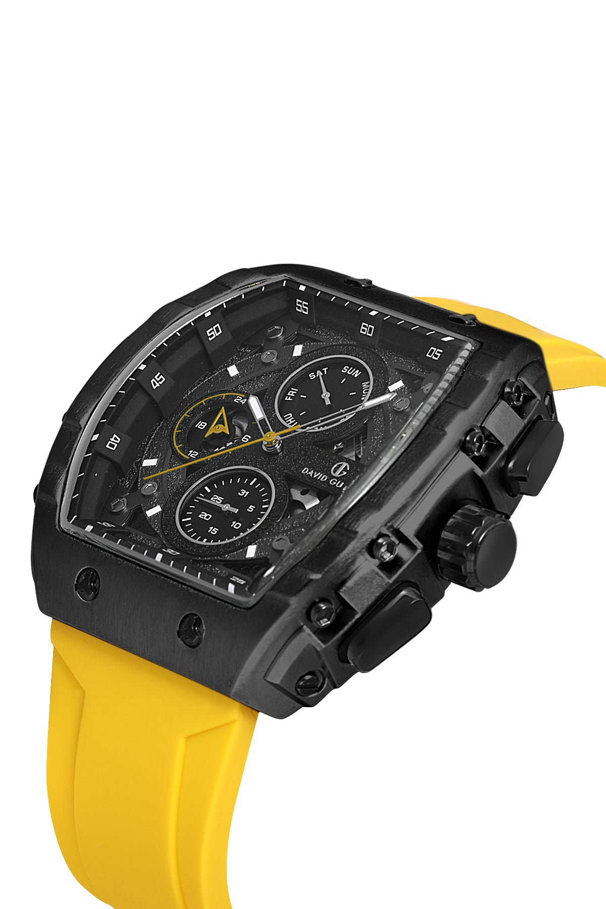 DAVID GUNER Siyah Kadranlı ve Sarı Kayışlı Multi Fonksiyonlu Erkek Kol Saati
