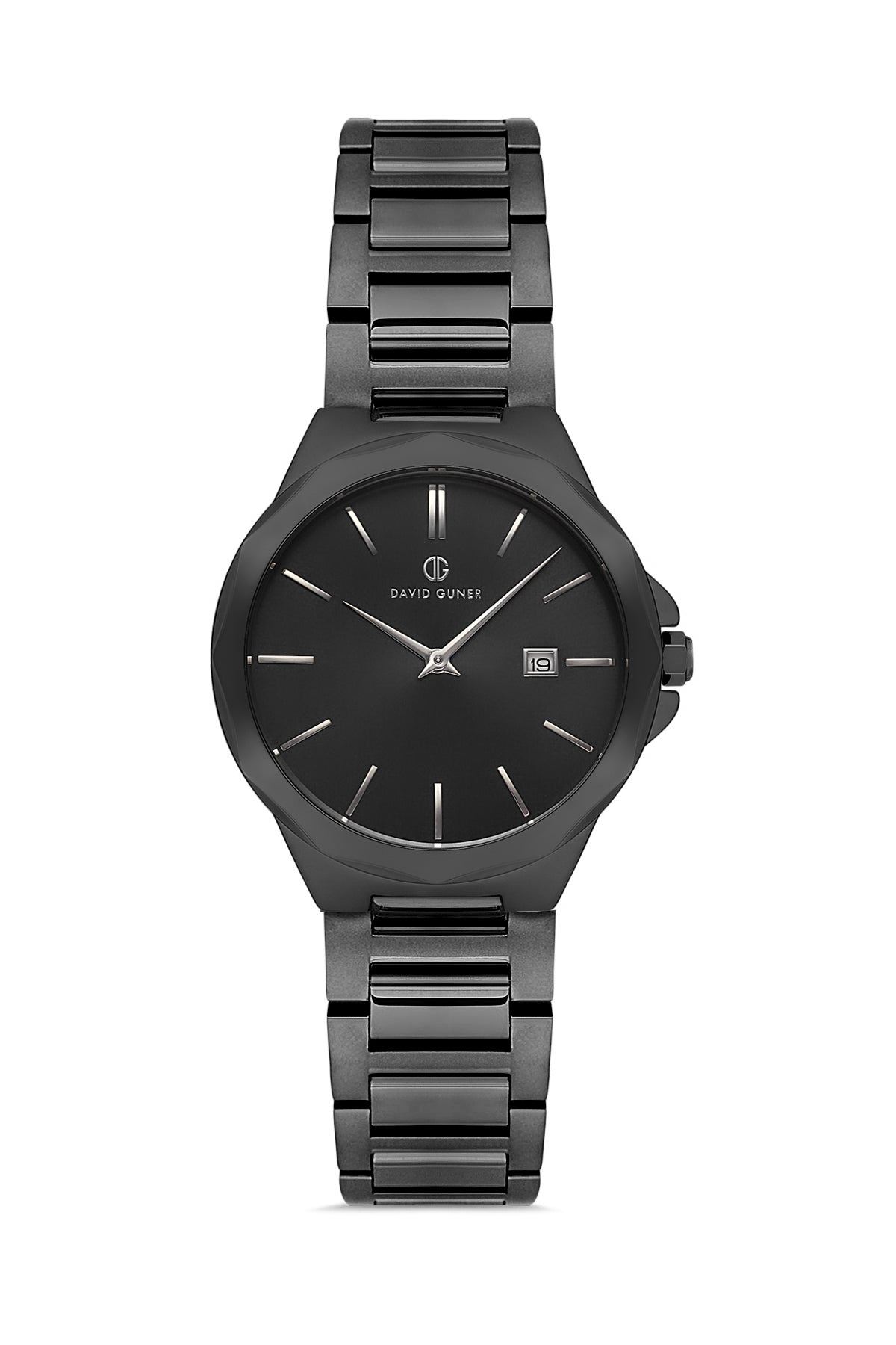 DAVID GUNER Black Dial Gun Coated Calendar Women's Watch