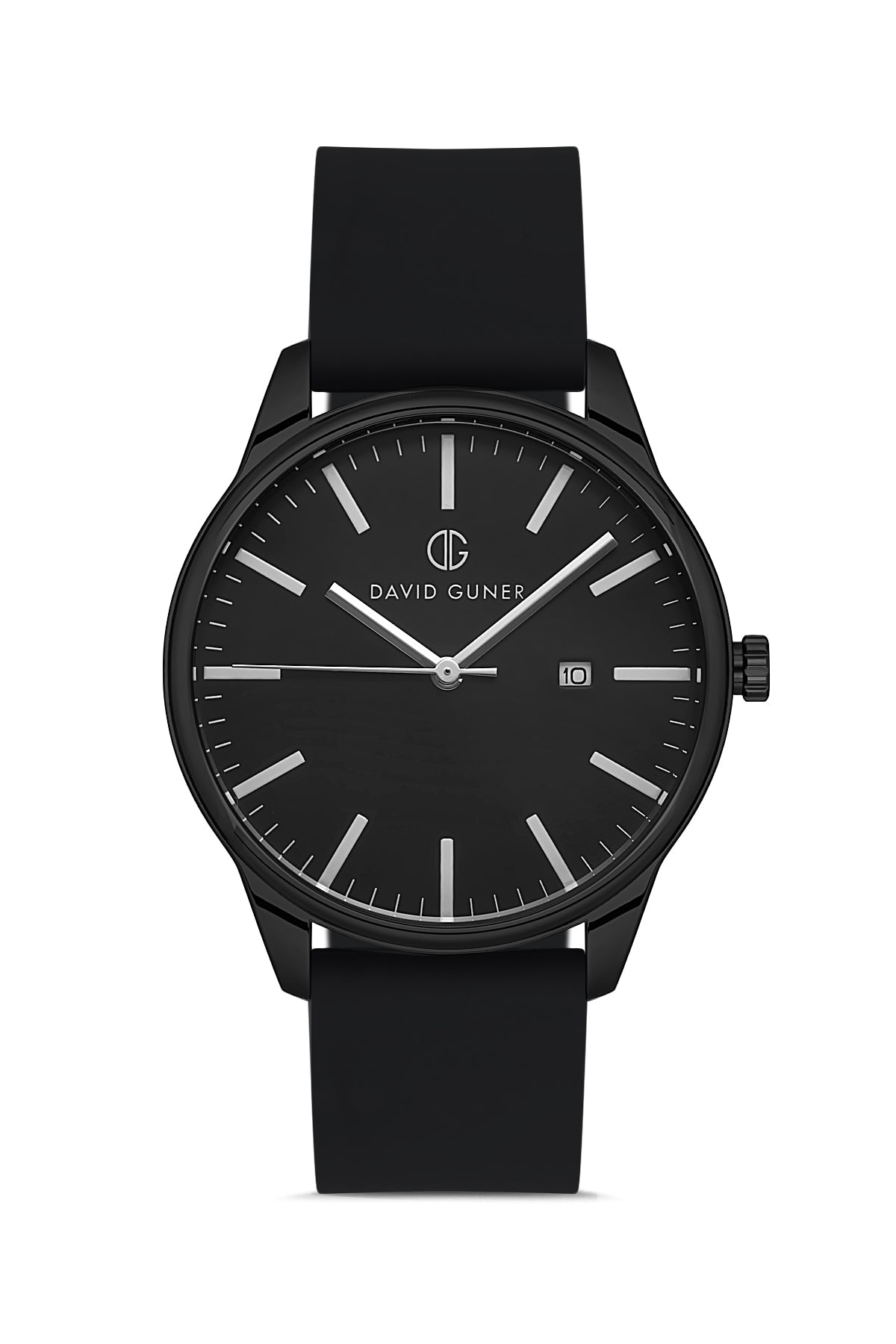 DAVID GUNER Black Coated Men's Watch with Black Silicone Band
