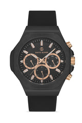 DAVID GUNER Black Coated Multifunctional Men's Watch with Black Silicone Band