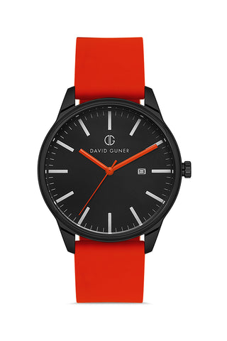 DAVID GUNER Black Coated Orange Silicone Band Men's Watch