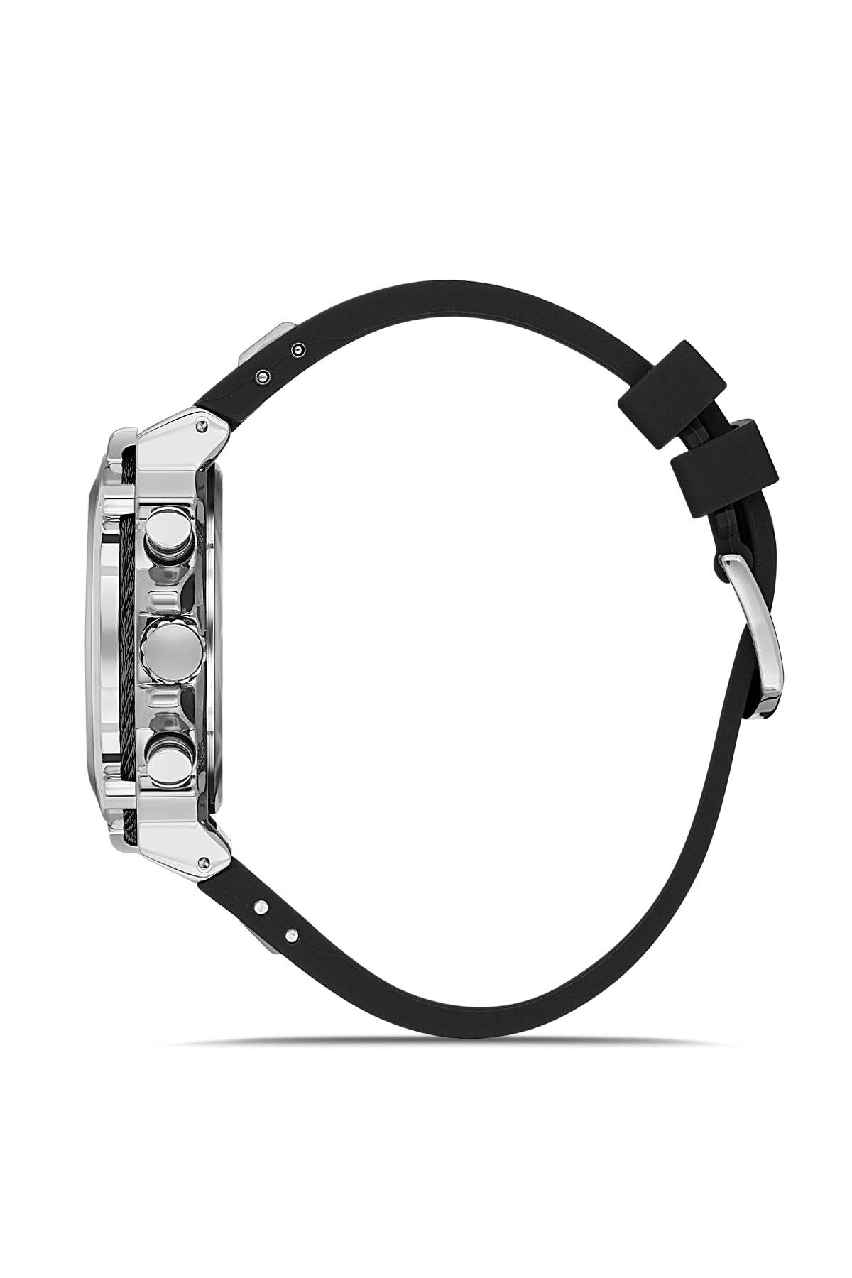 DAVID GUNER Siyah Silikon Kordonlu Siyah Kadranlı Gümüş Kasalı Multi Fonksiyonlu Erkek Kol Saati - DG-8270GD-J2