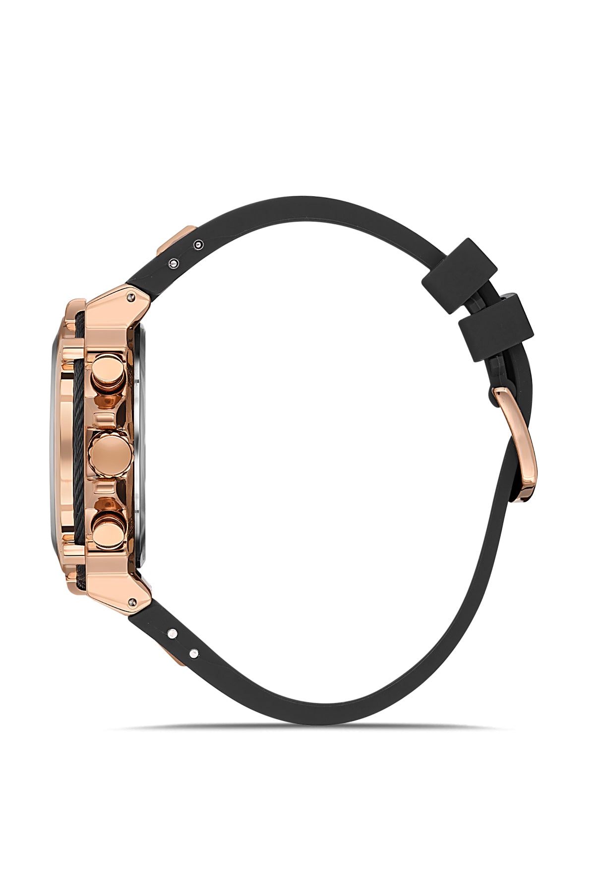 DAVID GUNER Siyah Silikon Kordonlu Siyah Kadranlı Rose Kaplamalı Multi Fonksiyonlu Erkek Kol Saati - DG-8270GD-R2