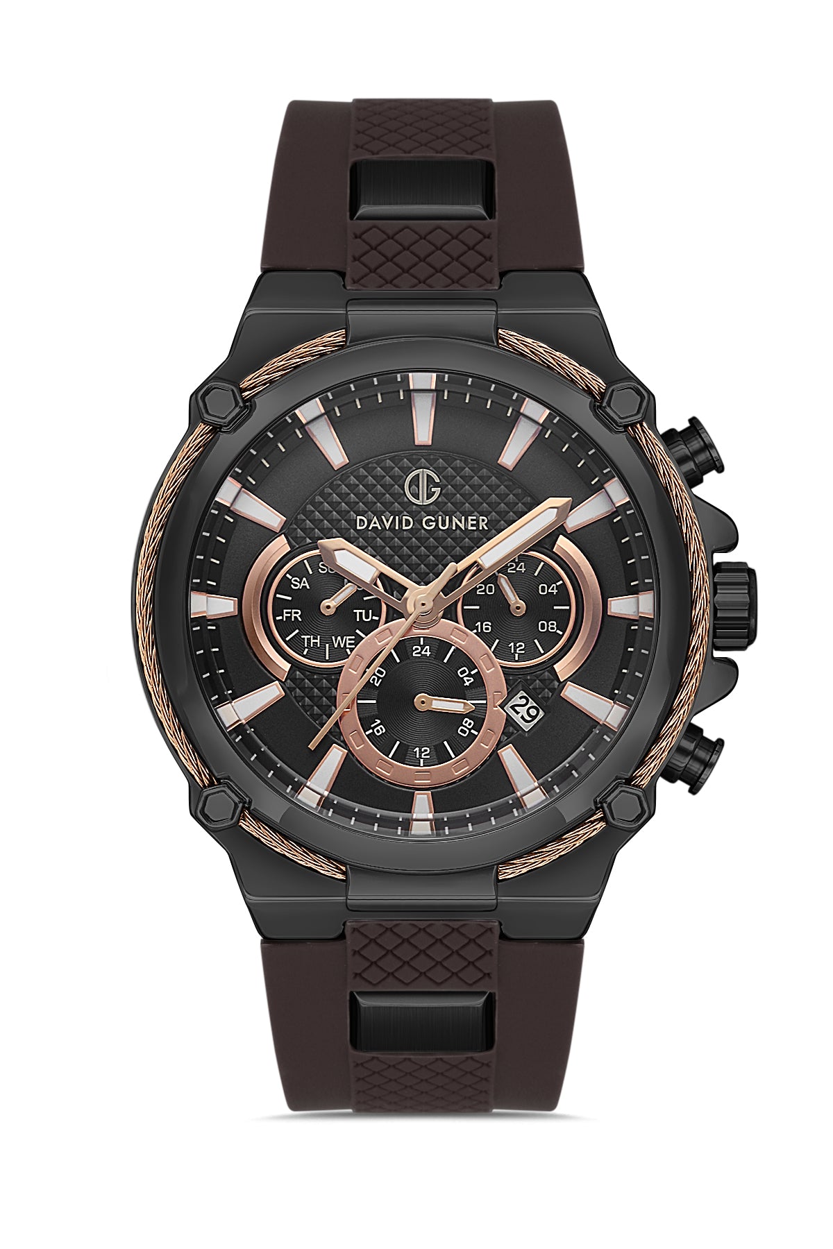 DAVID GUNER Siyah Silikon Kordonlu Siyah Kadranlı Siyah Kaplamalı Multi Fonksiyonlu Erkek Kol Saati - DG-8270GD-X2
