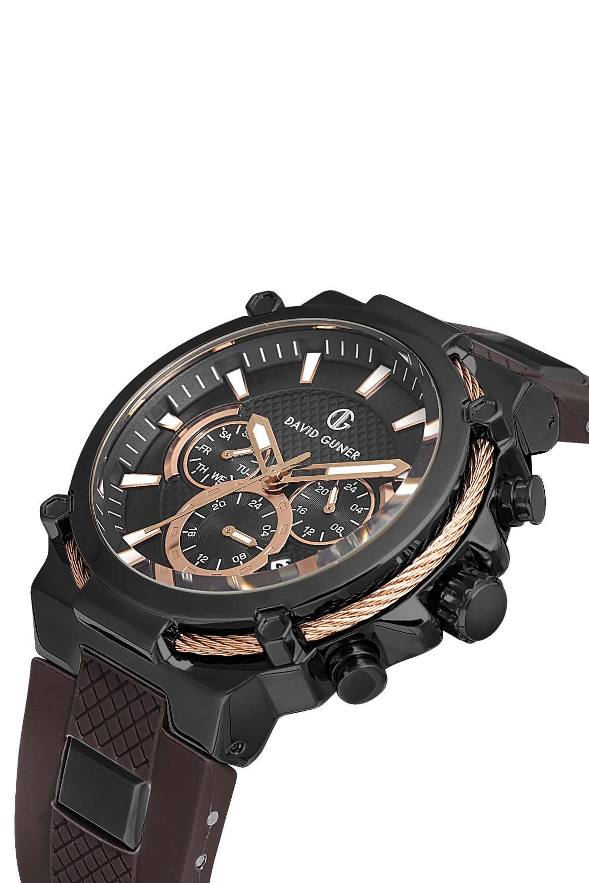 DAVID GUNER Siyah Silikon Kordonlu Siyah Kadranlı Siyah Kaplamalı Multi Fonksiyonlu Erkek Kol Saati - DG-8270GD-X2