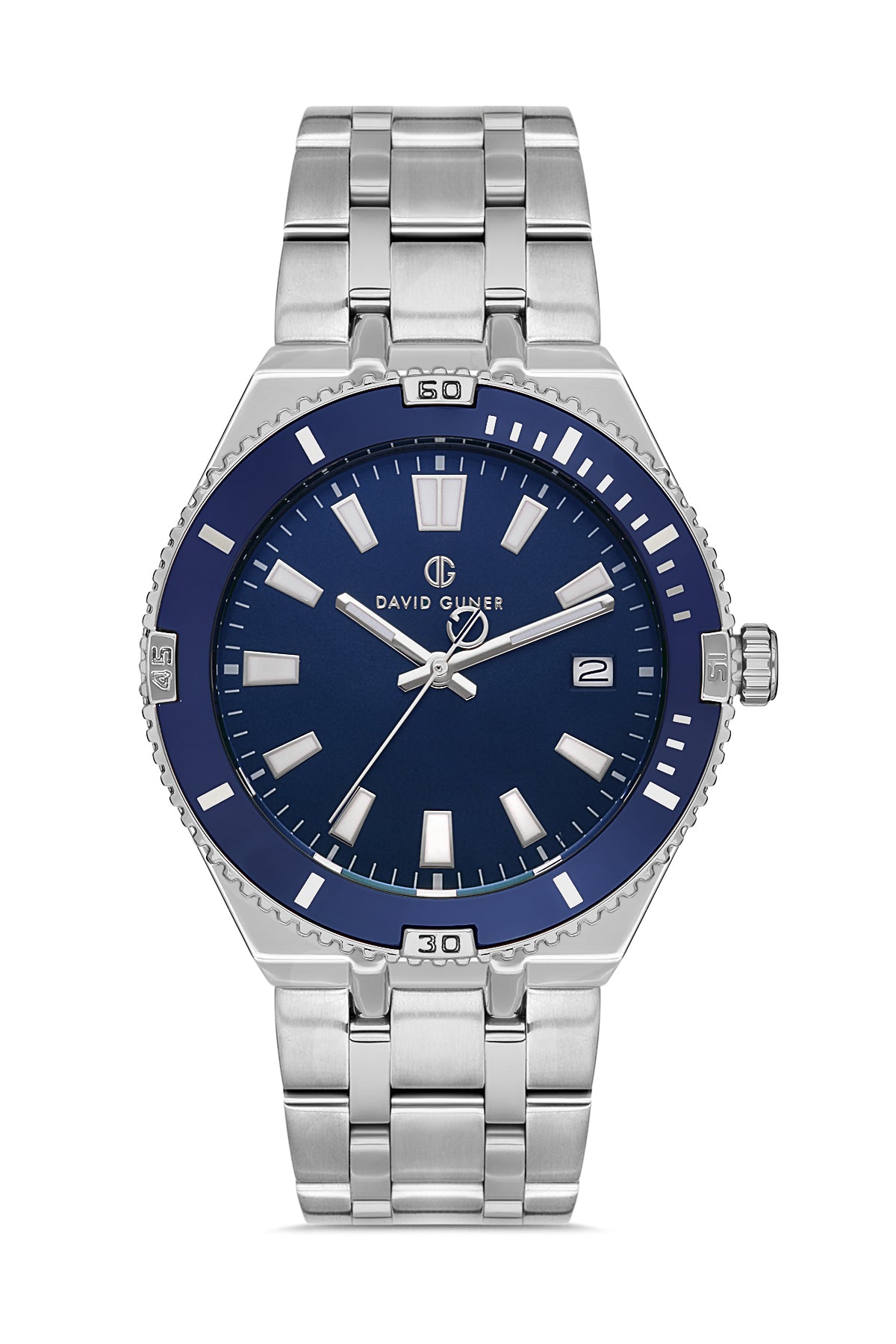 DAVID GUNER Takvimli Gümüş Kaplamalı Lacivert Kadranlı Erkek Kol Saati - DG-8418GA-A3