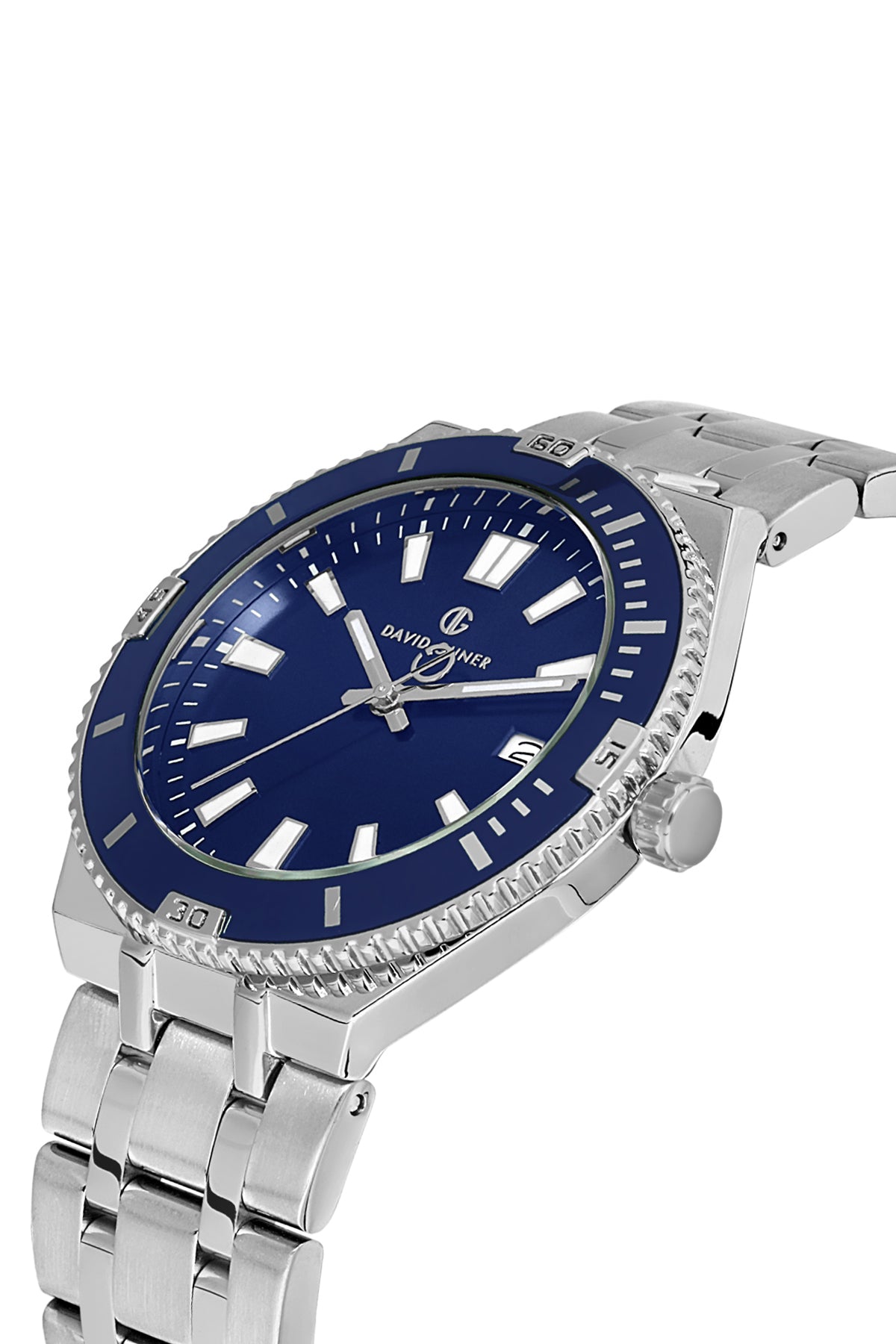 DAVID GUNER Takvimli Gümüş Kaplamalı Lacivert Kadranlı Erkek Kol Saati - DG-8418GA-A3