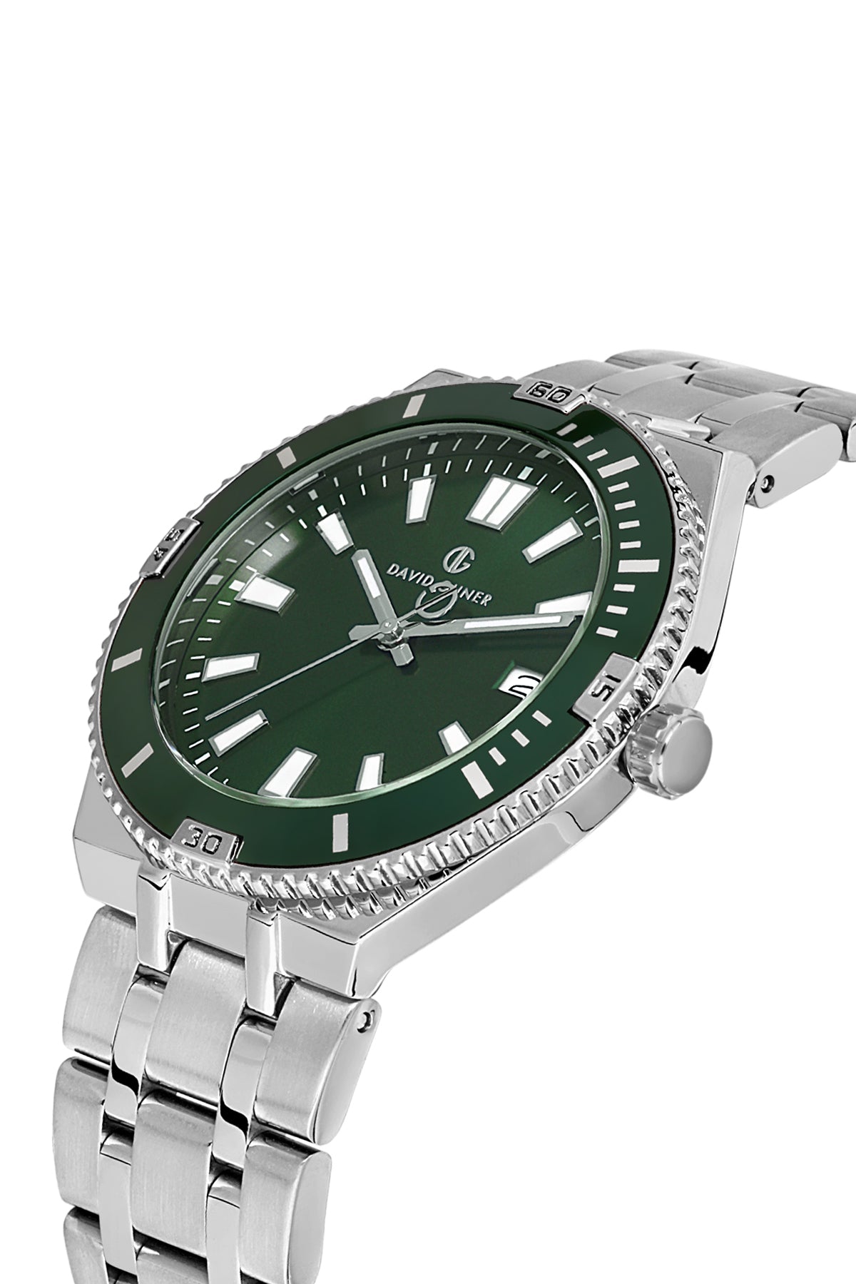 DAVID GUNER Takvimli Gümüş Kaplamalı Yeşil Kadranlı Erkek Kol Saati - DG-8418GA-A10