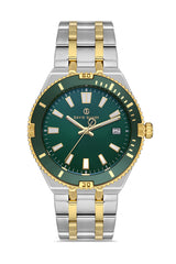 DAVID GUNER Takvimli Gümüş Kaplamalı Yeşil Kadranlı Erkek Kol Saati - DG-8418GA-D10