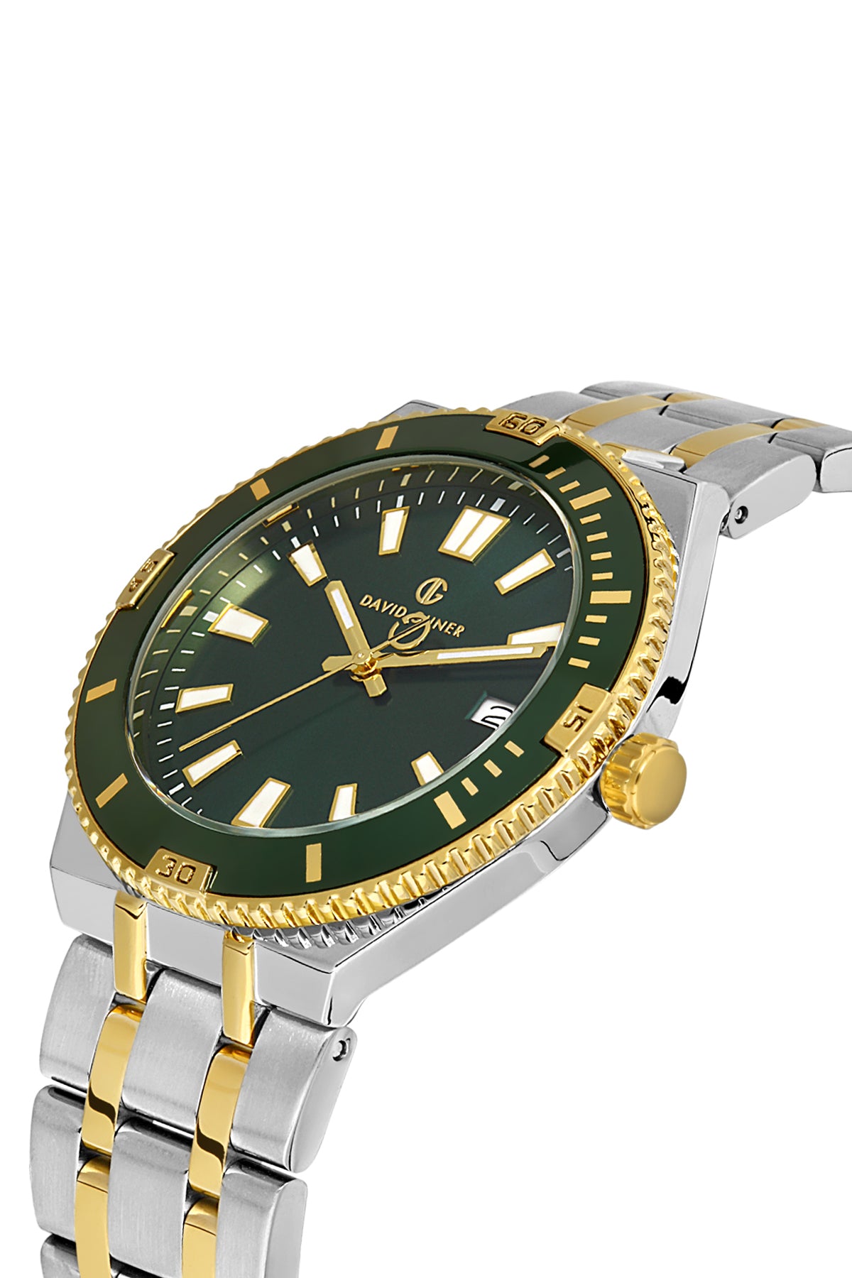 DAVID GUNER Takvimli Gümüş Kaplamalı Yeşil Kadranlı Erkek Kol Saati - DG-8418GA-D10