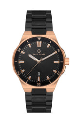 DAVID GUNER Calendar Rose Coated Black Band Men's Watch