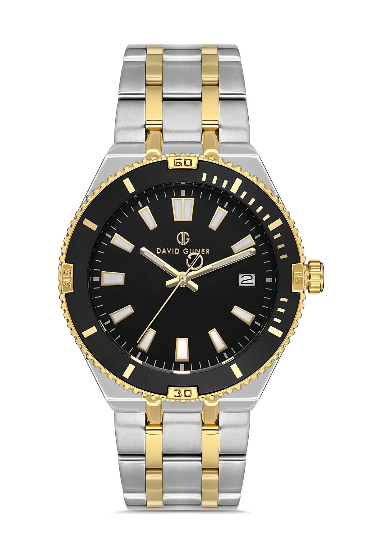 DAVID GUNER Takvimli Sarı Gümüş Kaplamalı Siyah Kadranlı Erkek Kol Saati - DG-8418GA-D2
