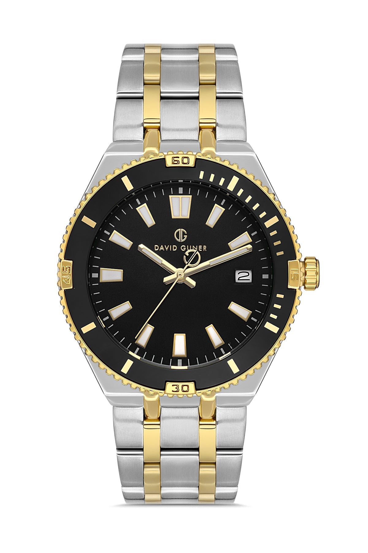 DAVID GUNER Takvimli Sarı Gümüş Kaplamalı Siyah Kadranlı Erkek Kol Saati - DG-8418GA-D2