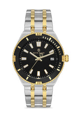 DAVID GUNER Takvimli Sarı Gümüş Kaplamalı Siyah Kadranlı Erkek Kol Saati - DG-8418GA-D2