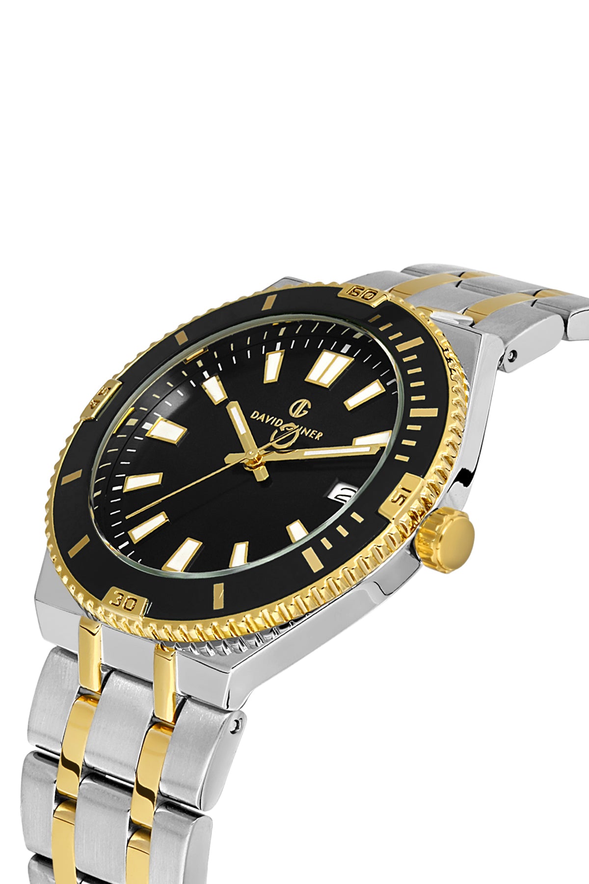 DAVID GUNER Takvimli Sarı Gümüş Kaplamalı Siyah Kadranlı Erkek Kol Saati - DG-8418GA-D2