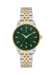 DAVID GUNER Takvimli Sarı Gümüş Kaplamalı Yeşil Kadranlı Kadın Kol Saati - DG-8680LA-D10
