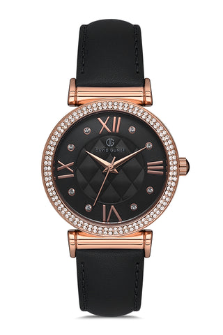DAVID GUNER Stone Rose Coated Leather Band Women's Watch