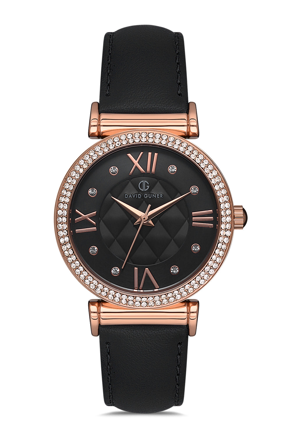 DAVID GUNER Stone Rose Coated Leather Band Women's Watch