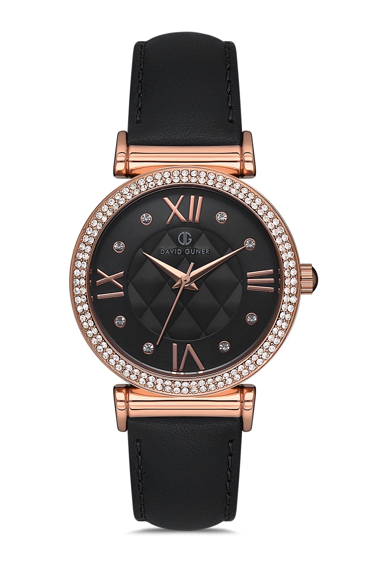 DAVID GUNER Stone Rose Coated Leather Band Women's Watch