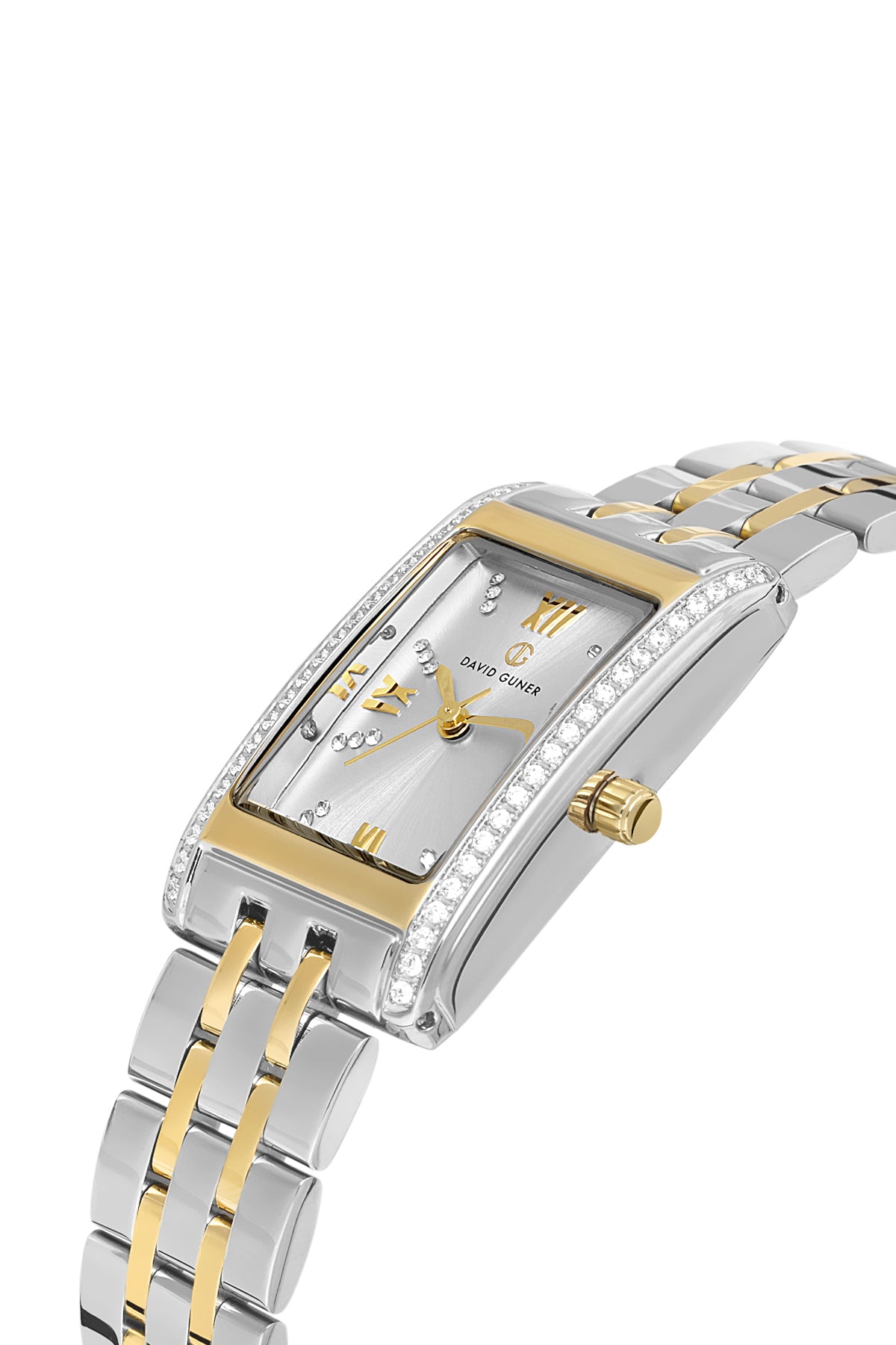DAVID GUNER Taşlı Sarı Gümüş Kaplamalı Gümüş Kadranlı Kadın Kol Saati - DG-8663LA-D1