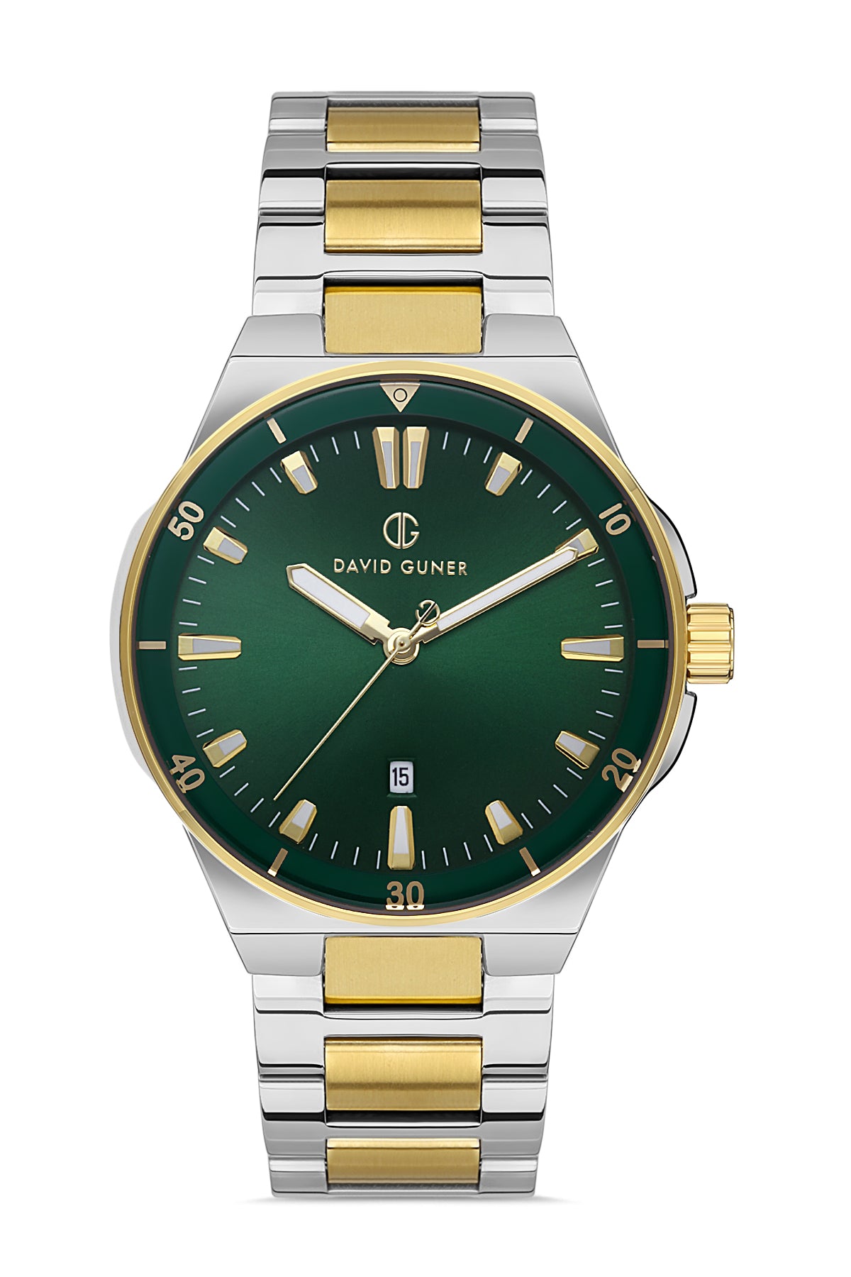 DAVID GUNER Yeşi Kadranlı Sarı Gümüş Kaplamalı Erkek Kol Saati - DG-8342GA-D10