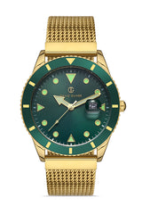 Davıd Guner Green Dial Men's Watch with Steel Knitted Band