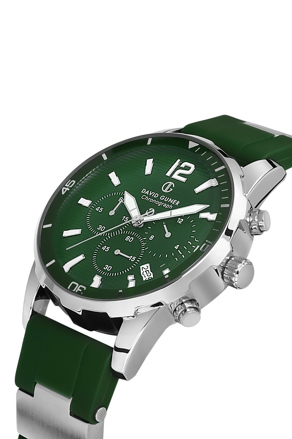 DAVID GUNER Yeşil Kadranlı Gümüş Detaylı Yeşil Silikon Kayışlı Erkek Kol Saati - DG-8456GD-ZM10